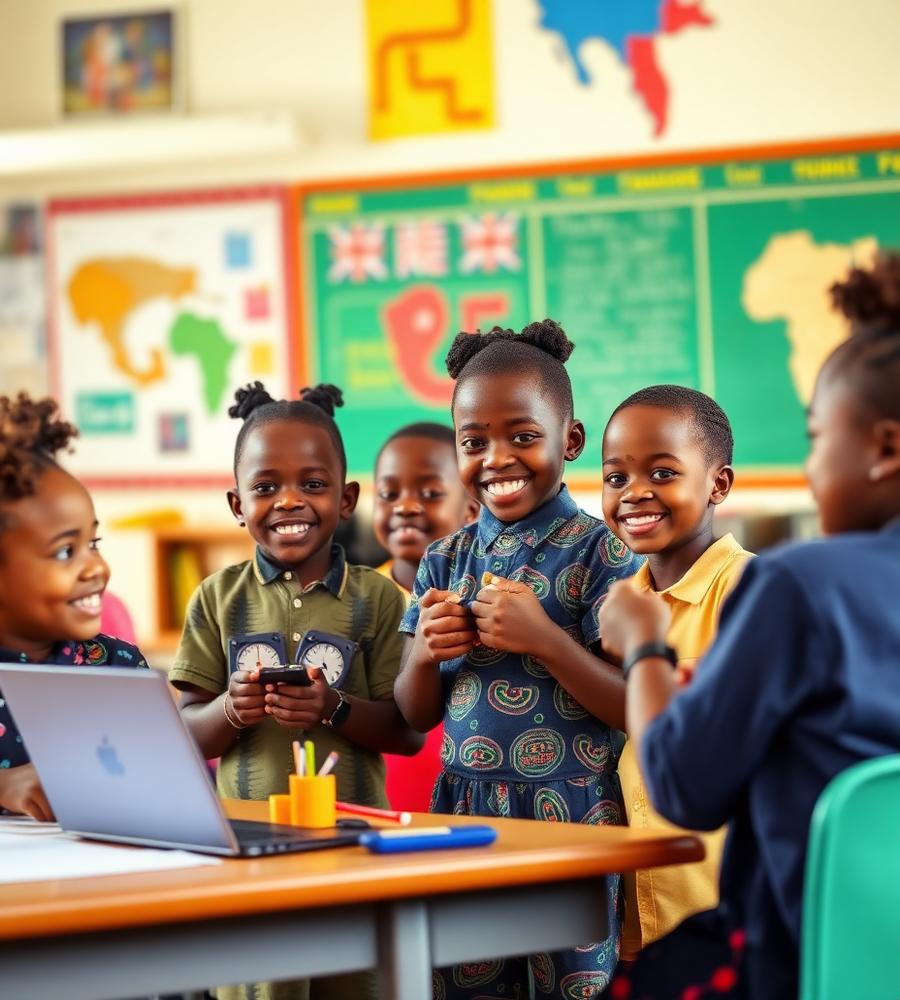 African children presenting a website project in class